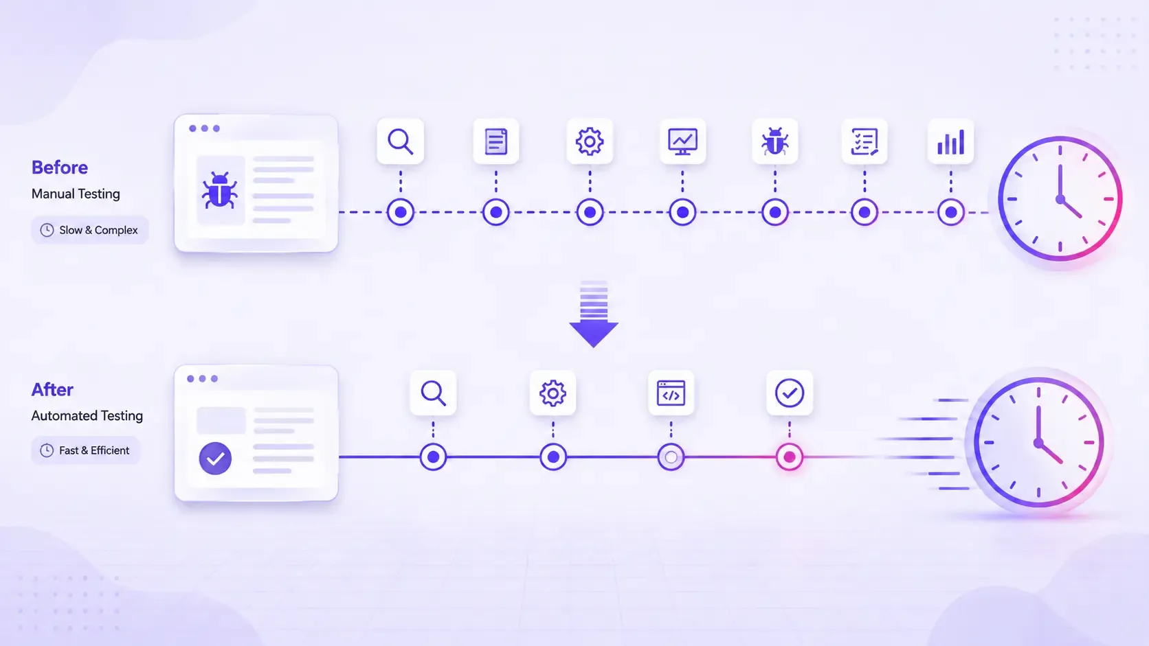 A long automation timeline being reduced to a shorter controlled execution path